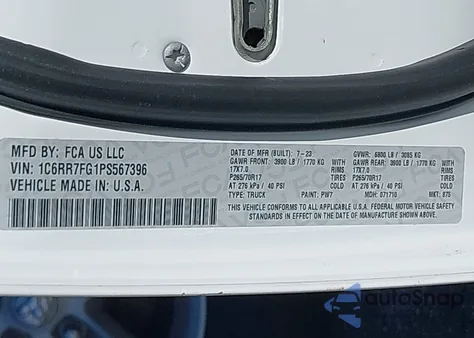 2023 Ram 1500 Classic Tradesman 4X4 6'4 Box z USA, uszkodzony, nr VIN 1C6RR7FG1PS567396